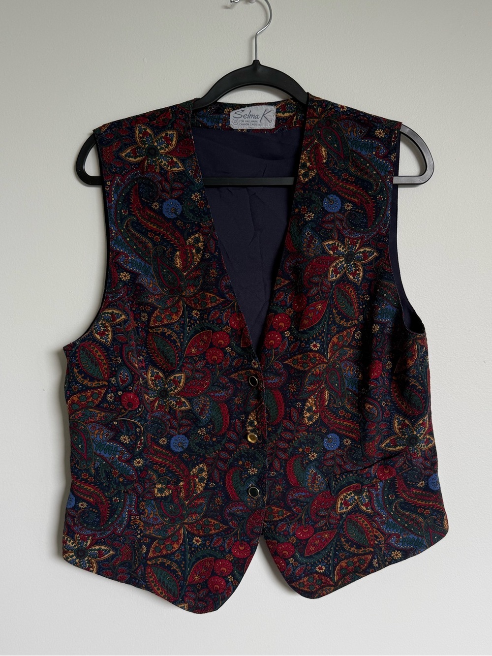 Selma K Hallmark Canada Navy, Red & Yellow Paisley Vest